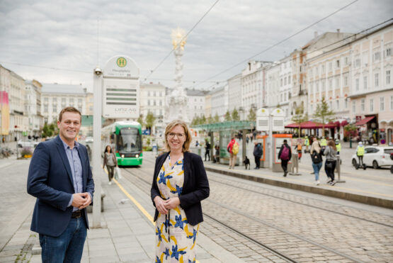 Klimalandesrat Stefan Kaineder und Ministerin Leonore Gewessler bei einem Gesprächstermin im vergangenen September in Linz