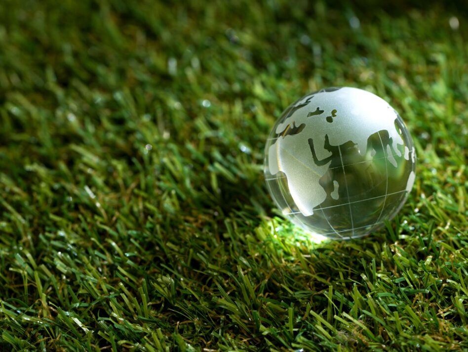 Close up of crystal globe on grass