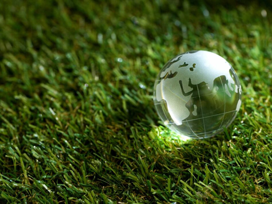 Close up of crystal globe on grass